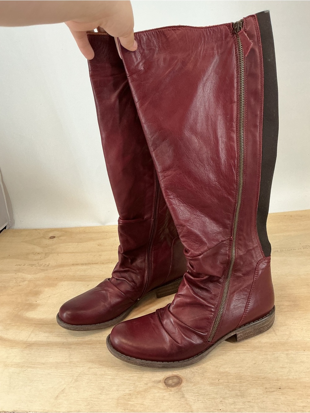 Miz Mooz Tall Leather Riding Boots in Burgundy Size 11